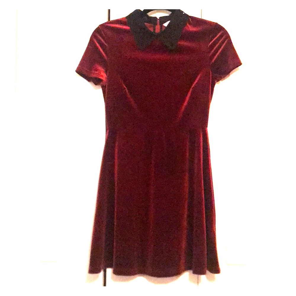 Miss Selfridge Petite Collar Detail Velvet Dress